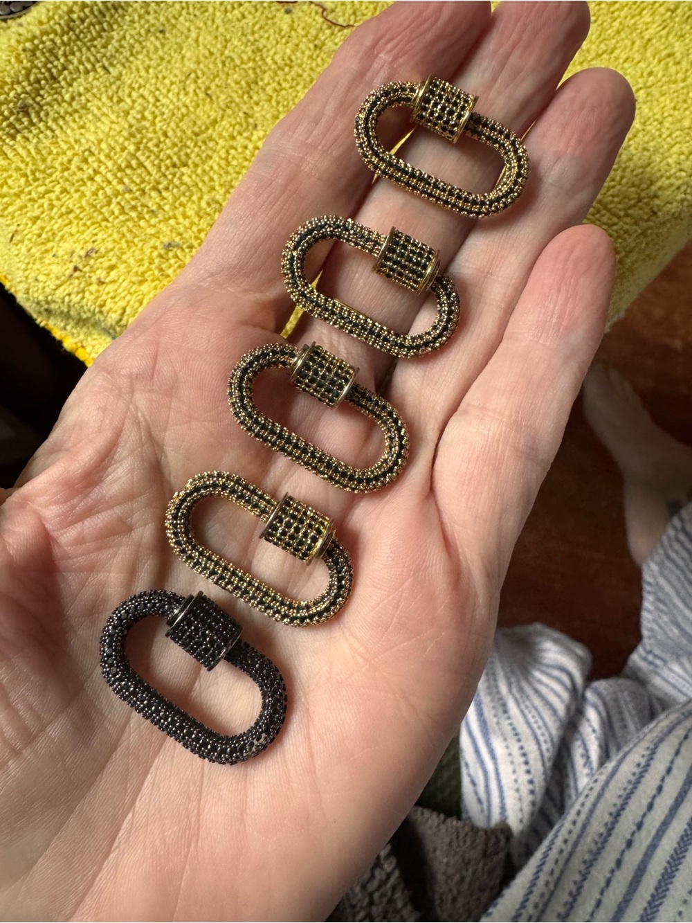 Gold and Black Pave carabiners for jewelry